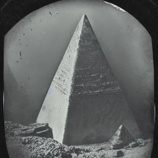 Prompt: tintype photo, underwater, pyramid