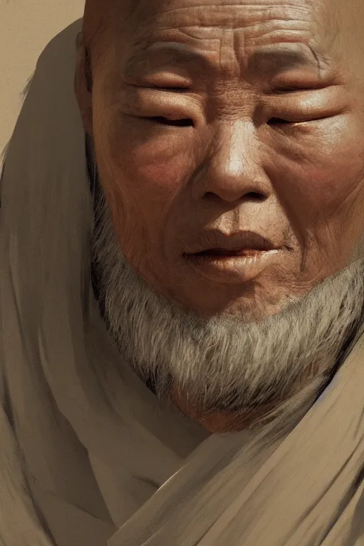 Image similar to Japanese monk, portrait, poor, intricate, elegant, volumetric lighting, scenery, digital painting, highly detailed, artstation, sharp focus, illustration, concept art,ruan jia, steve mccurry