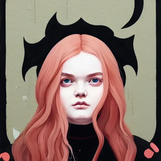 Prompt: Elle Fanning wearing black cultist robes picture by Sachin Teng, asymmetrical, dark vibes, Realistic Painting , Organic painting, Matte Painting, geometric shapes, hard edges, graffiti, street art:2 by Sachin Teng:4