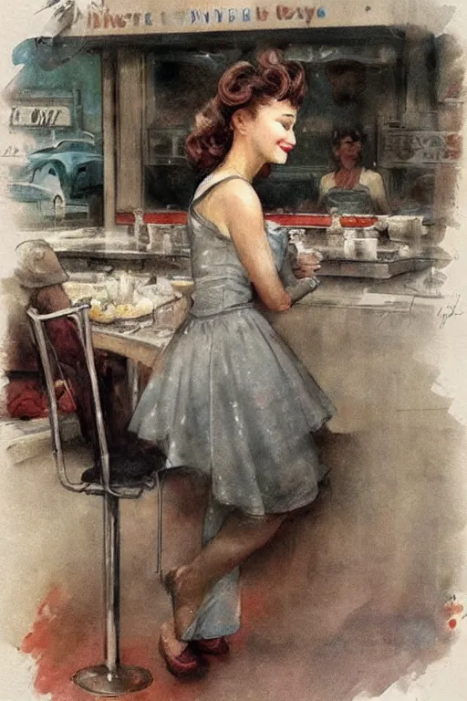 Image similar to ( ( ( ( ( 1 9 5 0 s diner. muted colors. ) ) ) ) ) by jean - baptiste monge!!!!!!!!!!!!!!!!!!!!!!!!!!!