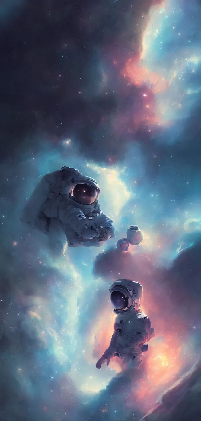 Prompt: portrait of an astronaut in a beautiful nebula,digital art,ultra realistic,ultra detailed,art by greg rutkowski,4k wallpaper