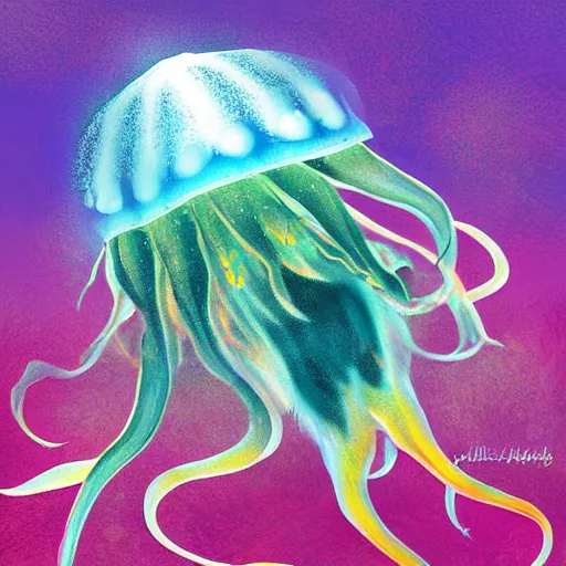 Image similar to a wolf-jellyfish-squid, digital painting, but as a wildlife photography