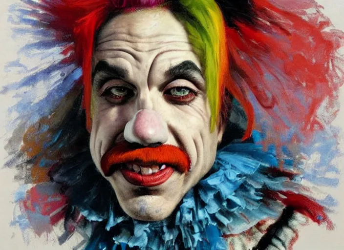 Image similar to a highly detailed beautiful portrait ofanthony kiedis as clown, by gregory manchess, james gurney, james jean