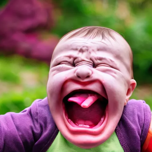 Prompt: dslr photo of an angry baby, screaming, whose head is a red cabbage