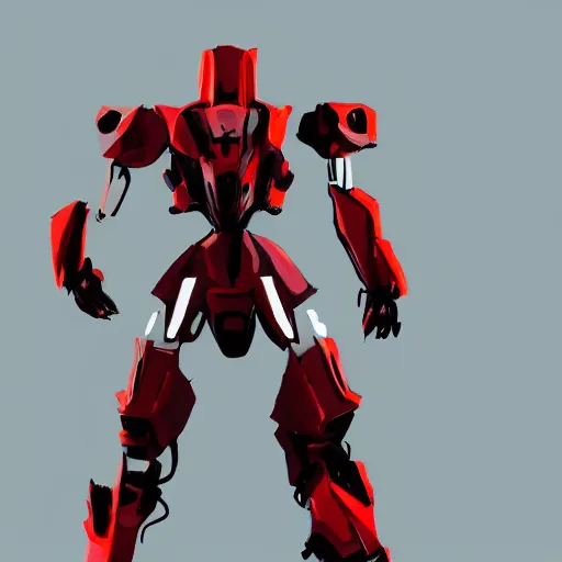 Image similar to bipedal mech red and white accents volumetric light detailed concept art sharp focus coherent