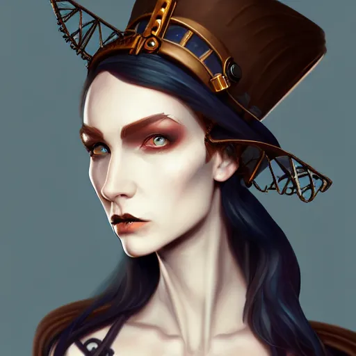 Image similar to character concept portrait of a steampunk woman with pale face, intricate, elegant, digital painting, concept art, smooth, sharp focus, illustration,