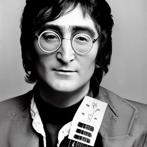 Image similar to professional studio portrait photo of john lennon dressed like elvis, photoshoot