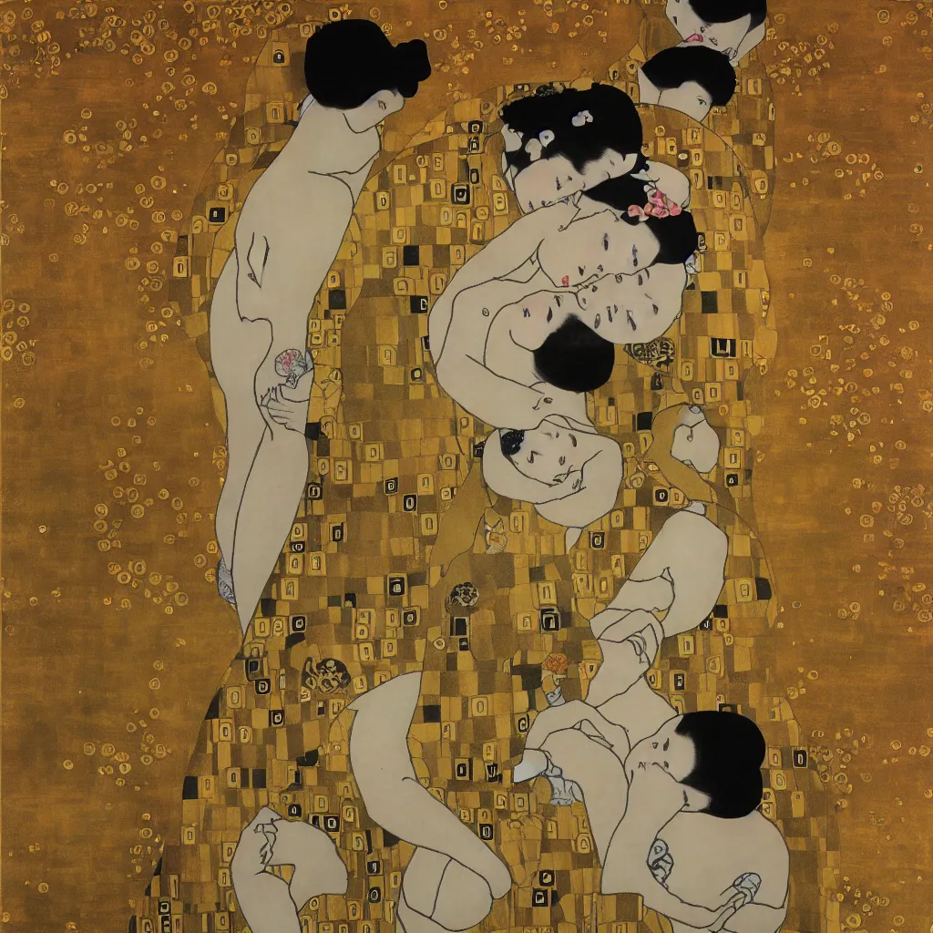 Image similar to Japanese art in the style of Gustav Klimt