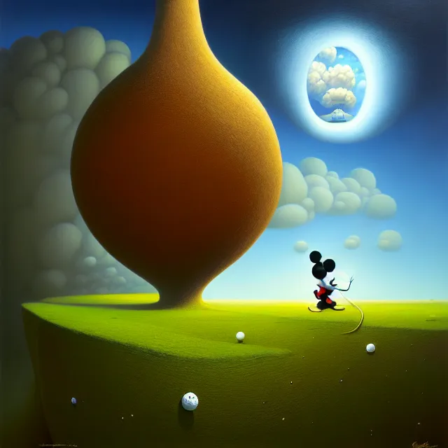 Image similar to gediminas pranckevicius an oil on canvas portrait painting of mickey mouse, surrealism, surrealist, cosmic horror, rob gonsalves, high detail, hole space time warp zica