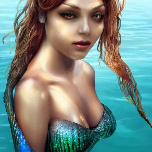 Prompt: a photo of a mermaid, realistic, photorealistic, detailed,