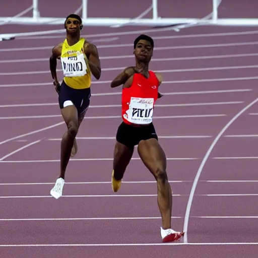 Prompt: sprinters vying for gold in track and field at the 2 0 2 4 paris olympics, ultra realistic, cinematic, very detailed