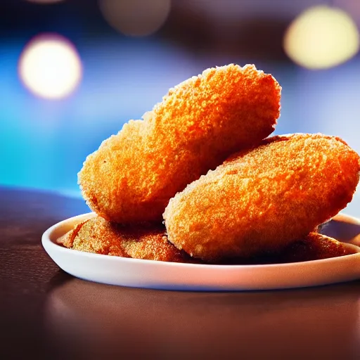 Prompt: detailed photorealistic of a nugget comercial food, with cinematic lighting, and bokeh.