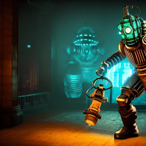 Prompt: isaac clarke as a bioshock big daddy, unreal engine 5, bioshock deadspace, high detail 3 d render,