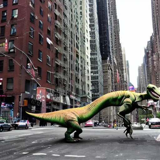 Prompt: a dinosaur in new york city