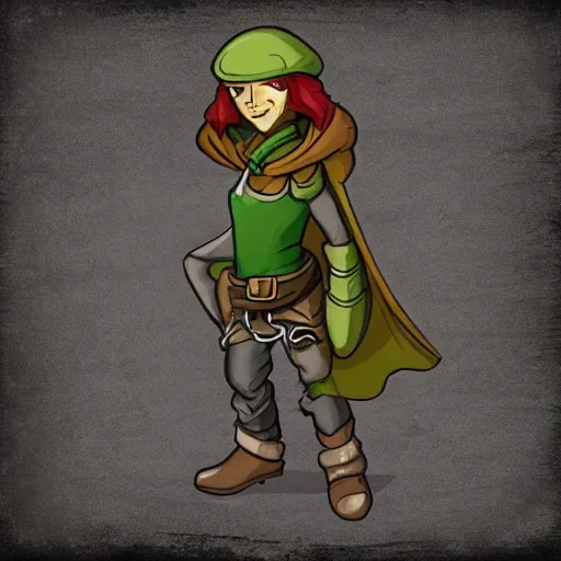 Prompt: eshey stoner rogue, wearing a small bag, dungeons and dragons, character concept of a rogue