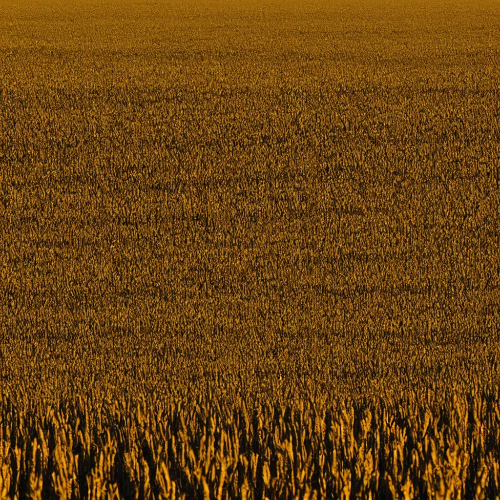 Prompt: my dream of black pillars in a grain field, golden hour