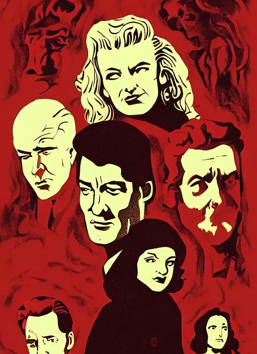 Prompt: twin peaks movie poster art by mike mignola