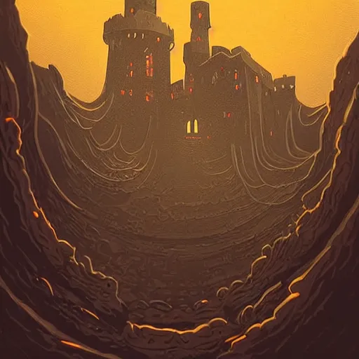 Image similar to lovecraftian castle scenery, sharp focus, illustration, art by petros afshar