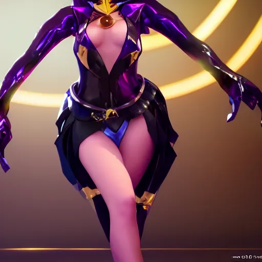 Image similar to still of pretty LeBlanc (League of Legends) in KDA music video. 3d render, octane render, game art, realistic, highly detailed, trending on artstation, 4k, trending on artstation, pixar, cgsociety, unreal engine 5, redshift render, trending on artstation, blender, behance, cg