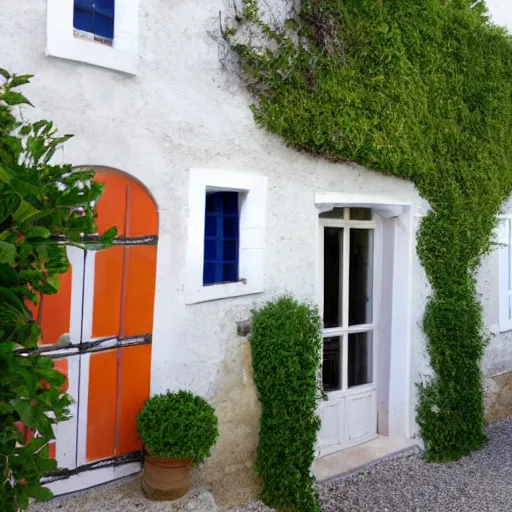 Image similar to ile de re house with a garden, two stores, white walls, orange roof