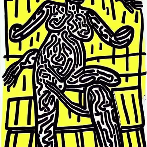 Image similar to a black woman, pregnant, by keith harring, intricate details, colorful