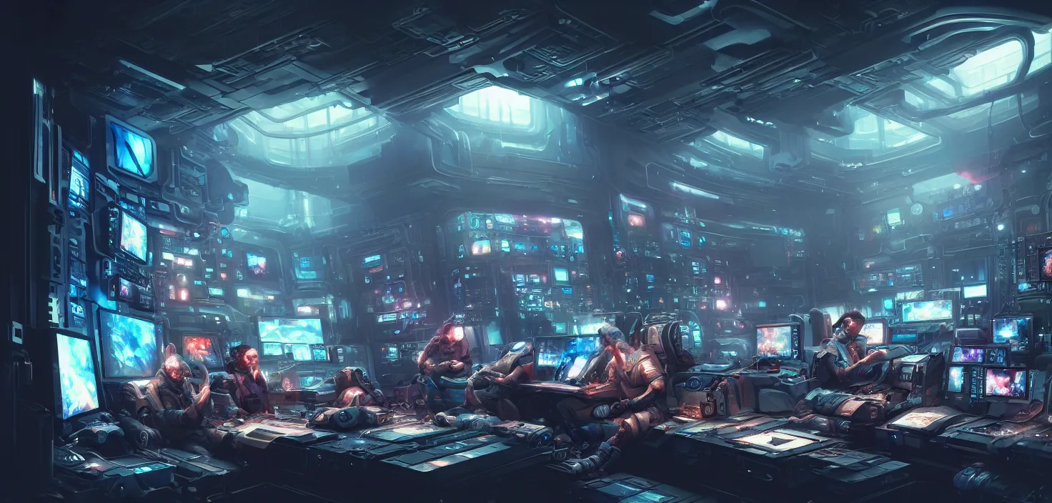 Prompt: a hyper detailed octane render concept art by xision wu, kerem beyit, sandara tang portrait of cyberpunk panel control spaceship room, dim lighting, detailed portraits, unreal engine 5, highly rendered,, digital painting, artstation, concept art, smooth, sharp focus perfect horizontal, symmetry illustration, detailed and intricate environment artstation hq