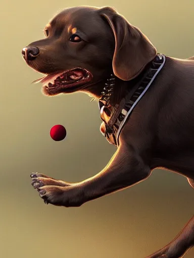 Image similar to a dog trying to bite a ball too big for his mouth. intricate, elegant, highly detailed, digital painting, artstation, concept art, sharp focus, illustration, by justin gerard and artgerm, 8 k