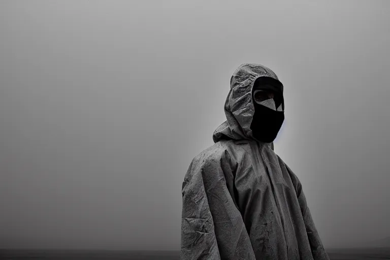 Prompt: a cinematic portrait of a prisoner dressed in a a black and white hazmat suit in a desert, dust storm, thunder and lightning, lee madgwick and zack snyder, 8 k, hd, high resolution, 8 5 mm, f / 1. 8