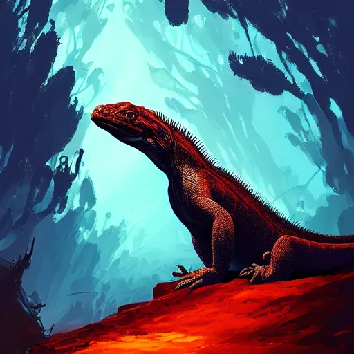 Prompt: a komodo dragon, by anato finnstark, by alena aenami, by john harris, by ross tran, by wlop, by andreas rocha