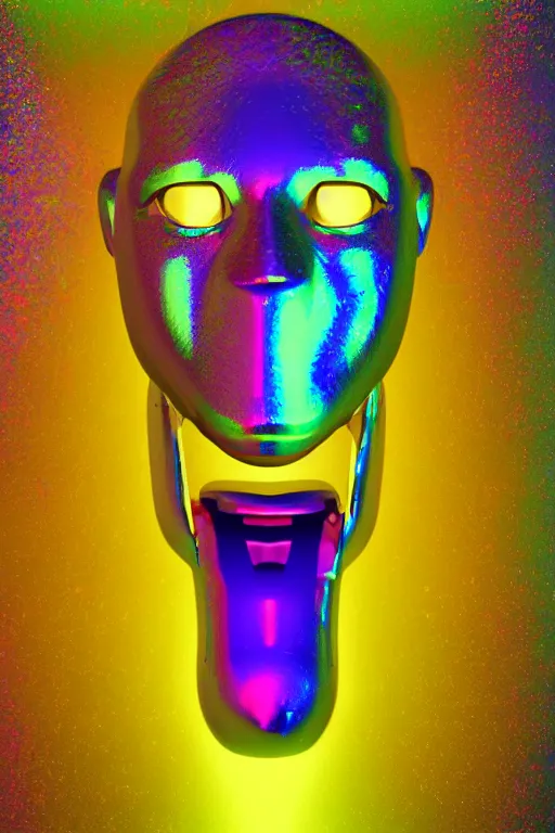 Image similar to 3d render of holographic angry human robotic screaming angry bust made of glossy iridescent, screaming, bust, surrealistic 3d illustration of a human non-binary, non binary model, 3d model human, cryengine, made of holographic texture, holographic material, holographic rainbow, concept of cyborg and artificial intelligence