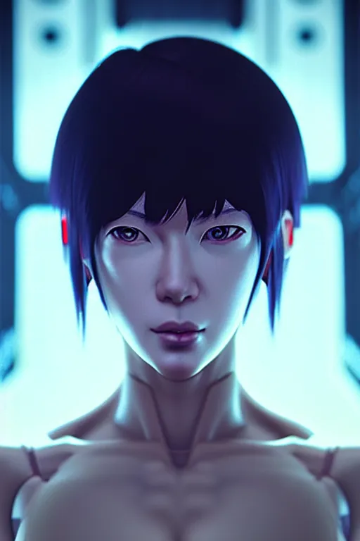 Prompt: a film still portrait of a motoko kusanagi ghost in the shell, finely detailed features : : gits sac 2 0 4 5, netflix : : by ilya kuvshinov, rossdraws, artgerm, sola digital arts, octane render, production ig, volumetric lighting, anti aliasing, raytracing : :