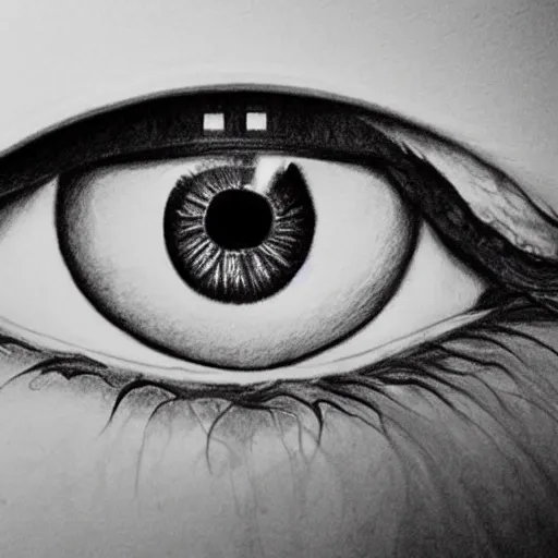 Image similar to hyper realistic pencil drawing of the human eye, unlimited detail, colored, space, dragon, intricate, detail, phoenix, orange