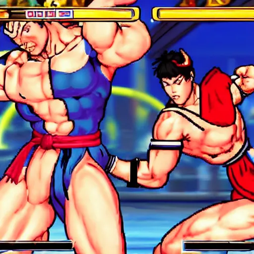 Image similar to chun li fighting ryu in street fighter 2 turbo