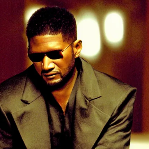 Prompt: usher as morpheus from the matrix, dramatic lighting, movie still,