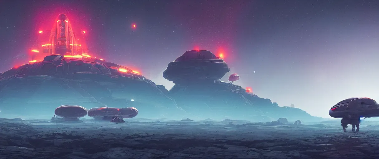 Image similar to concept art, deep space exploration, drifting in space, the expanse, dreamy, very large scales, cinematic lighting, 4k, widescreen ratio, in the style of simon stalenhag