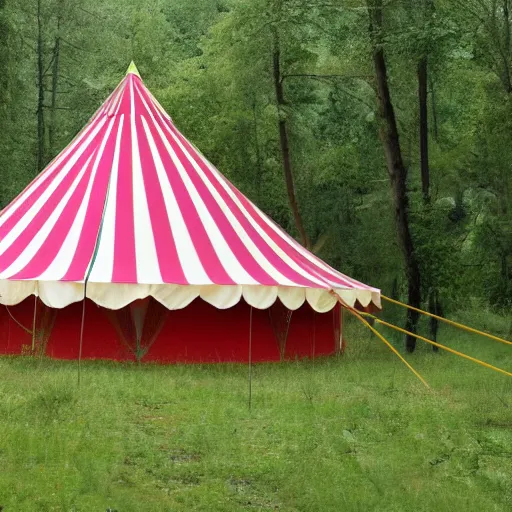 Image similar to a circus tent in the middle of the forest