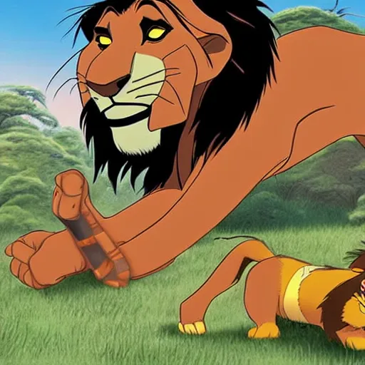 Image similar to askari scar battling the lion King Simba