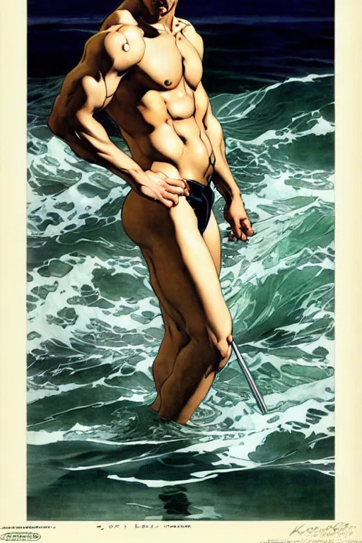 Image similar to attractive man in the ocean, painting by j. c. leyendecker, yoji shinkawa, katayama bokuyo