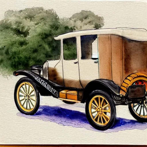 Image similar to a watercolor sketch of a ford model t