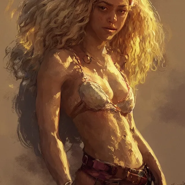 Image similar to shakira escaping prison, portrait, elegant, intricate, digital painting, artstation, concept art, smooth, sharp focus, illustration, art by konstantin korovin and daniel f. gerhartz and john howe