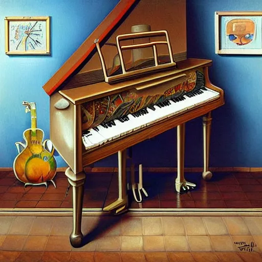 Image similar to a painting of a piano, a surrealist painting by jacek yerka, cgsociety, fantastic realism, surrealist, detailed painting