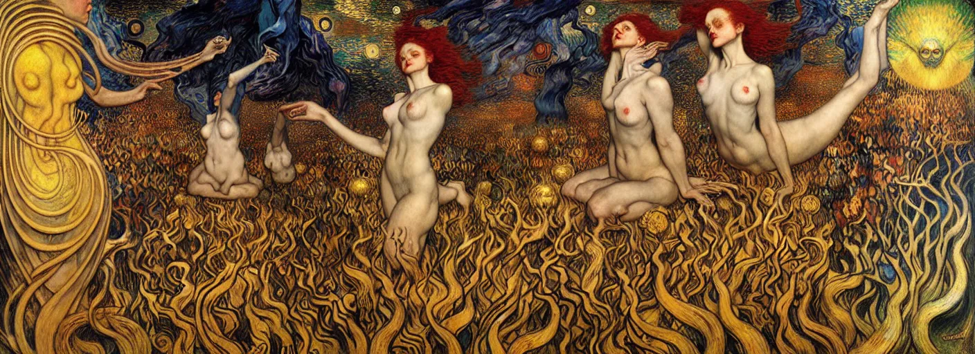 Image similar to Divine Chaos Engine by Karol Bak, Jean Delville, William Blake, Gustav Klimt, and Vincent Van Gogh, symbolist, visionary