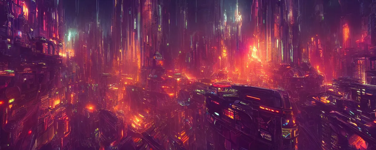 Image similar to ” otherwordly futuristic city at night, [ cinematic, detailed, epic, widescreen, opening, establishing, mattepainting, photorealistic, realistic textures, octane render, art by wlop and paul lehr ] ”