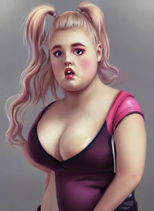 Image similar to full body teenage betty cooper, blonde hair, obese, bangs, ponytail, sultry, realistic, sultry smirk, ponytail, fluffy bangs, curly bangs, fat, belly, beautiful girl, intricate, elegant, highly detailed, digital painting, artstation, concept art, smooth, sharp focus, illustration, art by wlop, mars ravelo and greg rutkowski