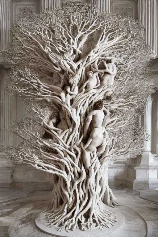 Prompt: a stunning hyperdetailed tree made of beautiful human bodies with intricate roots in marble sculpted by canova