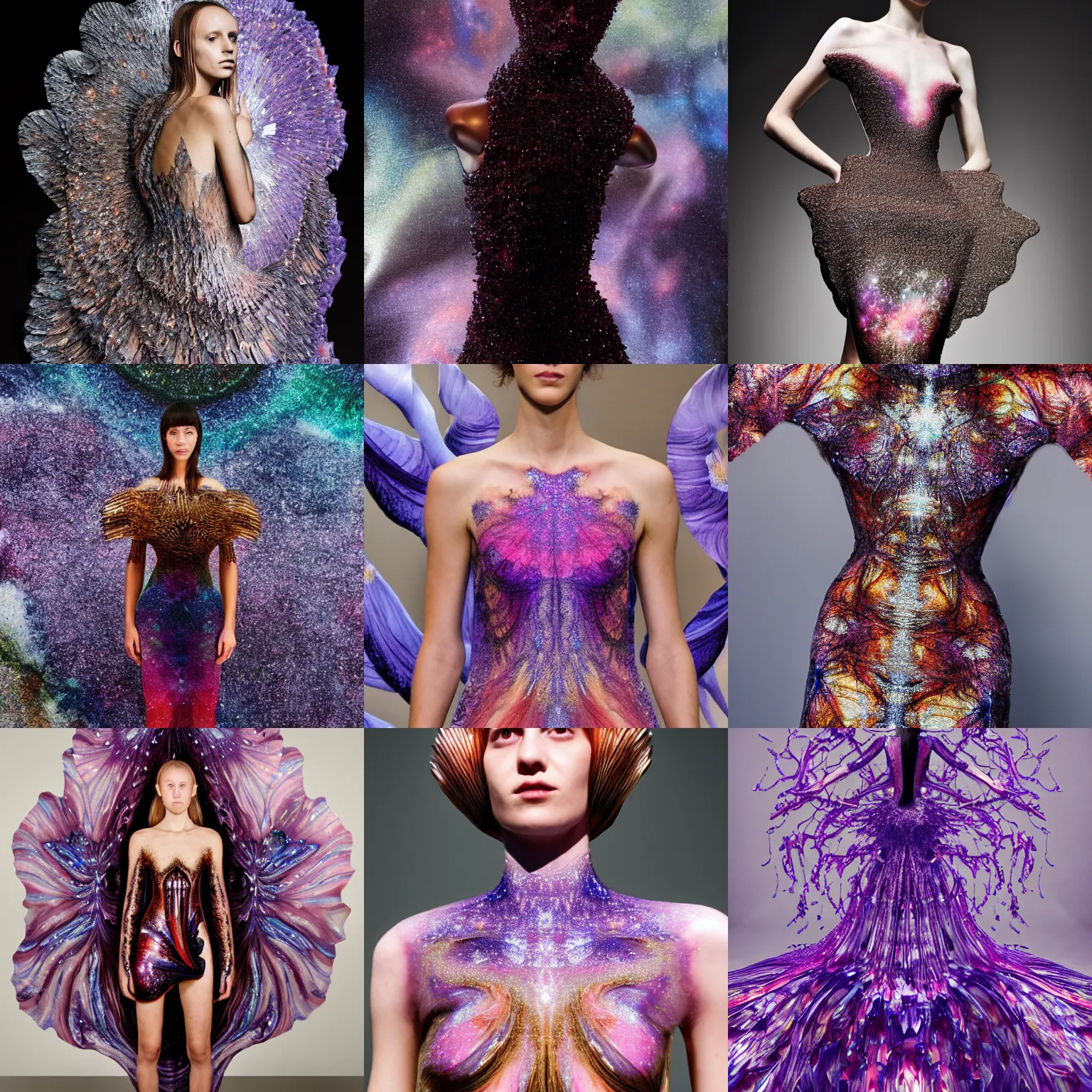 Prompt: hyperrealistic beautiful galaxy goddess standing in iris van herpen dress