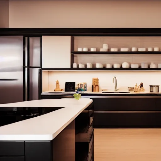 Prompt: dream kitchen of the future in the style of a Nancy meter movie, fancy, 8k, interior architecture photography