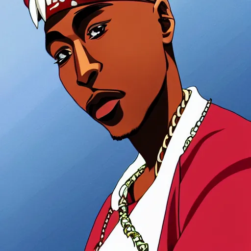 Image similar to Tupac Shakur, screenshot from a 2012s anime