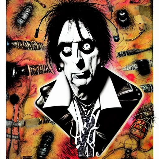 Image similar to graphic illustration, creative design, alice cooper, biopunk, francis bacon, highly detailed, hunter s thompson, mixed media