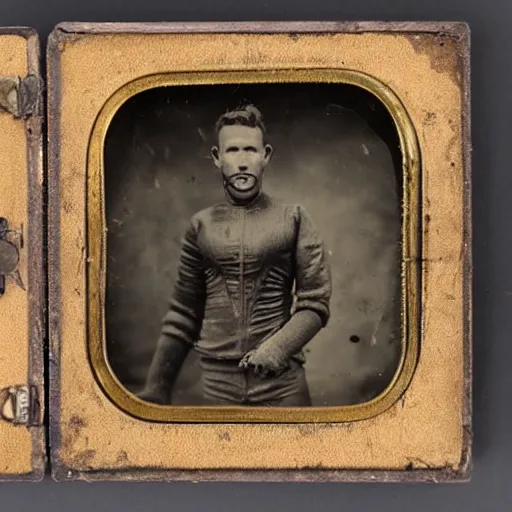 Prompt: tintype photo, antique diving suit